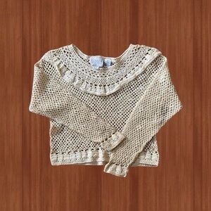 Vintage Cream Crochet Knit Sweater - Size S